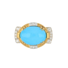 Load image into Gallery viewer, Vintage 1980s David Webb 18K Yellow Gold &amp; Platinum Turquoise Ring with Diamonds
