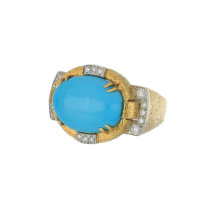 Vintage 1980s David Webb 18K Yellow Gold & Platinum Turquoise Ring with Diamonds