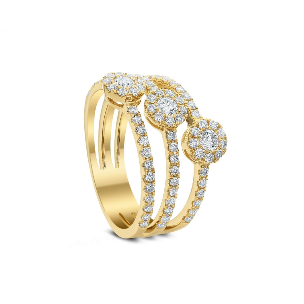 18K Gold Triple Diamond Band with Center Stones
