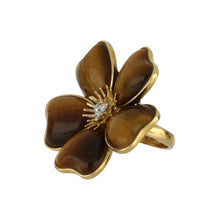 Load image into Gallery viewer, 18K Gold Tiger&#39;s Eye Flower Ring with Diamonds
