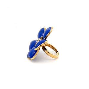 18K Gold Lapis Flower Ring with Diamonds