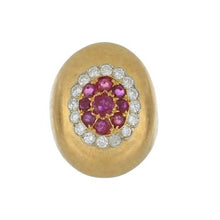 Load image into Gallery viewer, Retro 1940s 18K Two-Tone Gold Vertical Bombé Ruby and Diamond Ring
