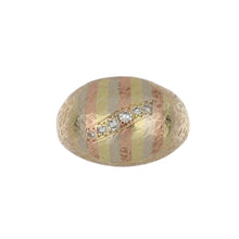 Load image into Gallery viewer, Edwardian 14K Tri-Color Gold Textured Dome Ring with Diamonds
