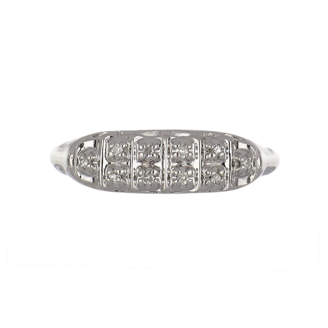 Mid-Century 14K White Gold Ring with Diamonds