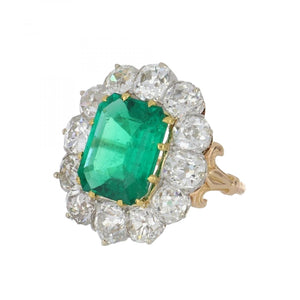 Late Victorian Colombian Emerald and Diamond Cluster Ring