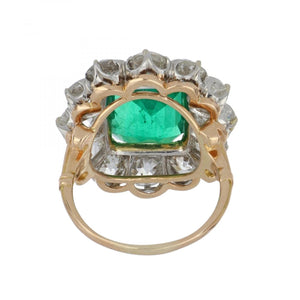 Late Victorian Colombian Emerald and Diamond Cluster Ring