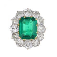 Load image into Gallery viewer, Late Victorian Colombian Emerald and Diamond Cluster Ring
