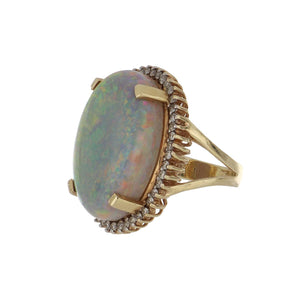 Estate 14K Gold Oval Opal Ring with Diamonds