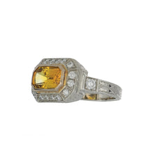 Load image into Gallery viewer, Estate 18K White Gold Art Deco-Style Yellow Sapphire Ring with Diamonds
