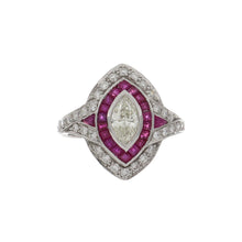 Load image into Gallery viewer, Art Deco-Style 18K White Gold Marquise Diamond Ring with Rubies
