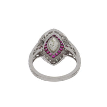 Load image into Gallery viewer, Art Deco-Style 18K White Gold Marquise Diamond Ring with Rubies
