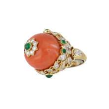 Load image into Gallery viewer, Vintage 1970s David Webb 18K Gold Coral Bead with Cabochon Emeralds and Diamonds
