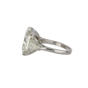 Estate Platinum Square Emerald-Cut Diamond Engagement Ring with Shield-Cut Diamond Sides