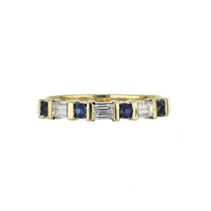Estate 18K Gold Sapphire and Baguette Diamond Band