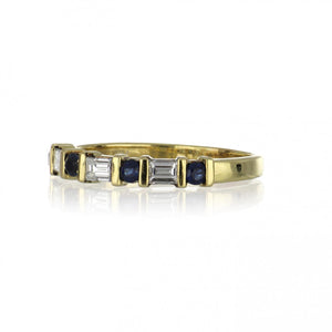 Estate 18K Gold Sapphire and Baguette Diamond Band