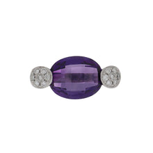 Load image into Gallery viewer, Modern Estate 18K White Gold Checkerboard Amethyst Ring with Diamonds
