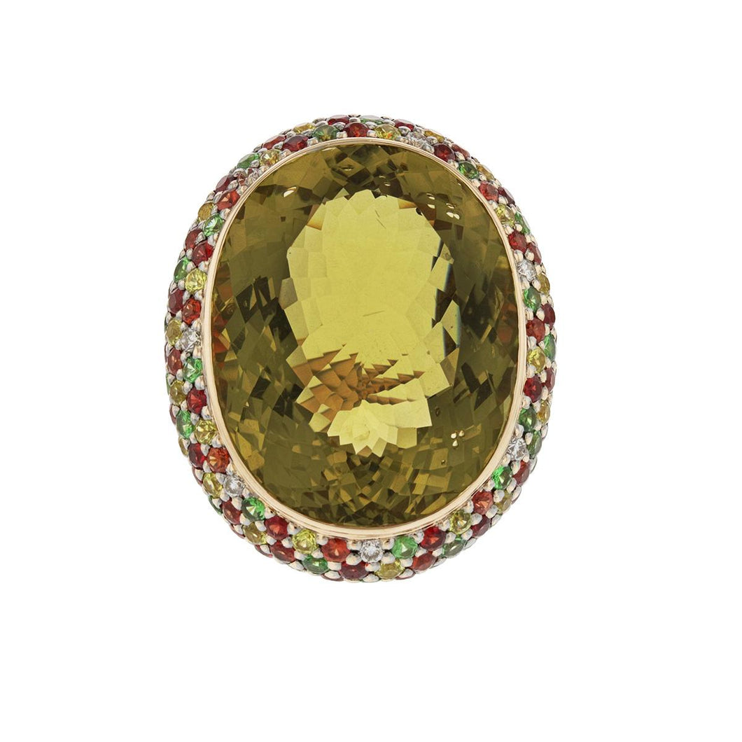 Estate Zorab 18K Gold Lemon Quartz and Multi-Gemstone Cocktail Ring