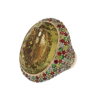 Load image into Gallery viewer, Estate Zorab 18K Gold Lemon Quartz and Multi-Gemstone Cocktail Ring
