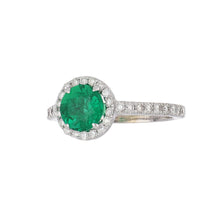 Load image into Gallery viewer, Estate 14K White Gold Emerald Ring with Diamond Halo
