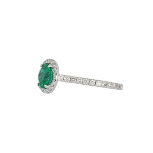 Estate 14K White Gold Emerald Ring with Diamond Halo