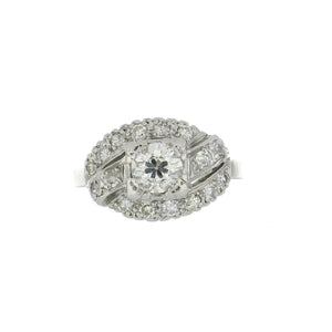 Retro 1930s Platinum Illusion-Set Diamond Ring with Fishtail