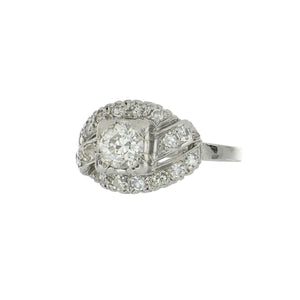 Retro 1930s Platinum Illusion-Set Diamond Ring with Fishtail