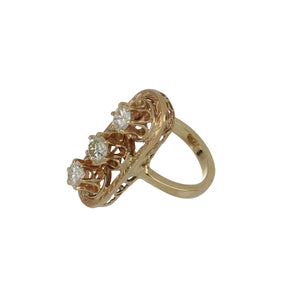 Victorian-Revival 14K Gold Three Stone Diamond Ring