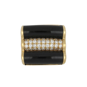 Vintage 1990s 18K Gold Black Onyx and Pavé Diamond Banded Ring