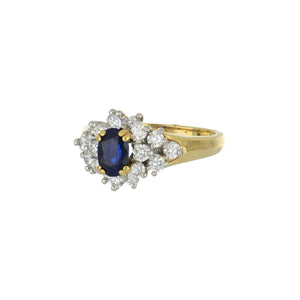 Vintage 1990s 18K Gold Sapphire and Diamond Ring