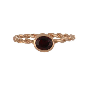 Stackable 14K Rose Gold Twist Band Oval Ruby Ring