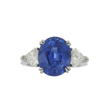 Load image into Gallery viewer, Estate Platinum Oval Ceylon Sapphire Ring with Kite Shaped Diamonds
