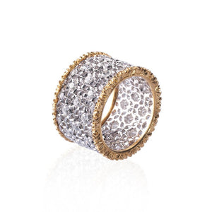 Buccellati 18K Two-Tone Gold Scacchi Eternelle Ring with Diamonds