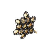 Load image into Gallery viewer, 14K Gold and Sterling Silver Golden Sapphire and Diamond Cluster Ring
