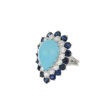 Load image into Gallery viewer, Mid-Century 18K White Gold Ring with Turquoise Sapphires and Diamonds
