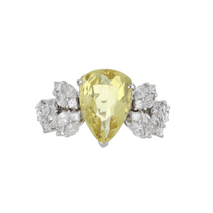 Estate 18K White Gold Pear Shape Heliodore and Diamond Ring