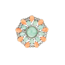 Load image into Gallery viewer, Sterling Silver Aquamarine Coral and Diamond Cluster Ring
