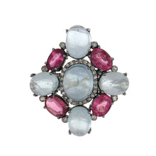 Load image into Gallery viewer, Sterling Silver and 14K Gold Chatoyant Aquamarine and Pink Tourmaline Ring
