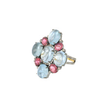 Load image into Gallery viewer, Sterling Silver and 14K Gold Cabochon Aquamarine and Pink Tourmaline Ring
