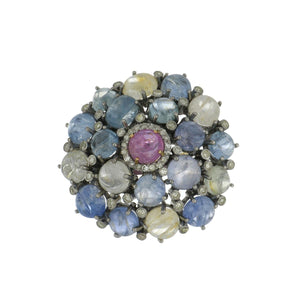 Multicolor "Pebble" Sapphire Cocktail Ring with Diamonds