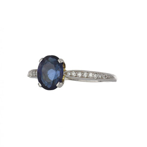 Estate Tiffany & Co. Platinum Oval Sapphire and Diamond Ring