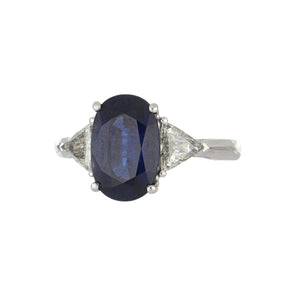 Estate Platinum Oval Sapphire Ring with Diamonds