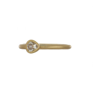 Stackable 18K Gold Matte Ring with Bezel-Set East-West Rose-Cut Pear Shaped Diamond