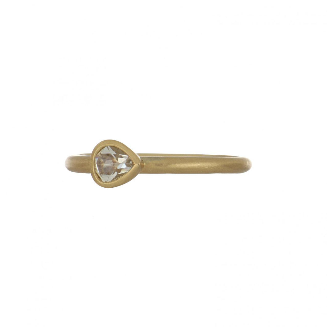Stackable 18K Gold Matte Ring with Bezel-Set East-West Rose-Cut Pear Shaped Diamond