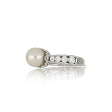 Load image into Gallery viewer, Estate 18K White Gold Akoya Pearl Ring with Diamonds
