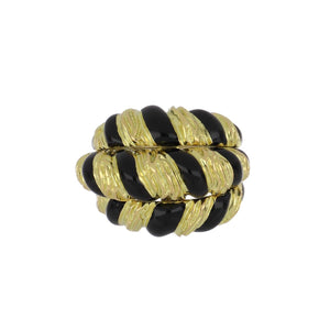 Vintage 1980s David Webb 18K Gold Triple Coiled Ring with Black Enamel