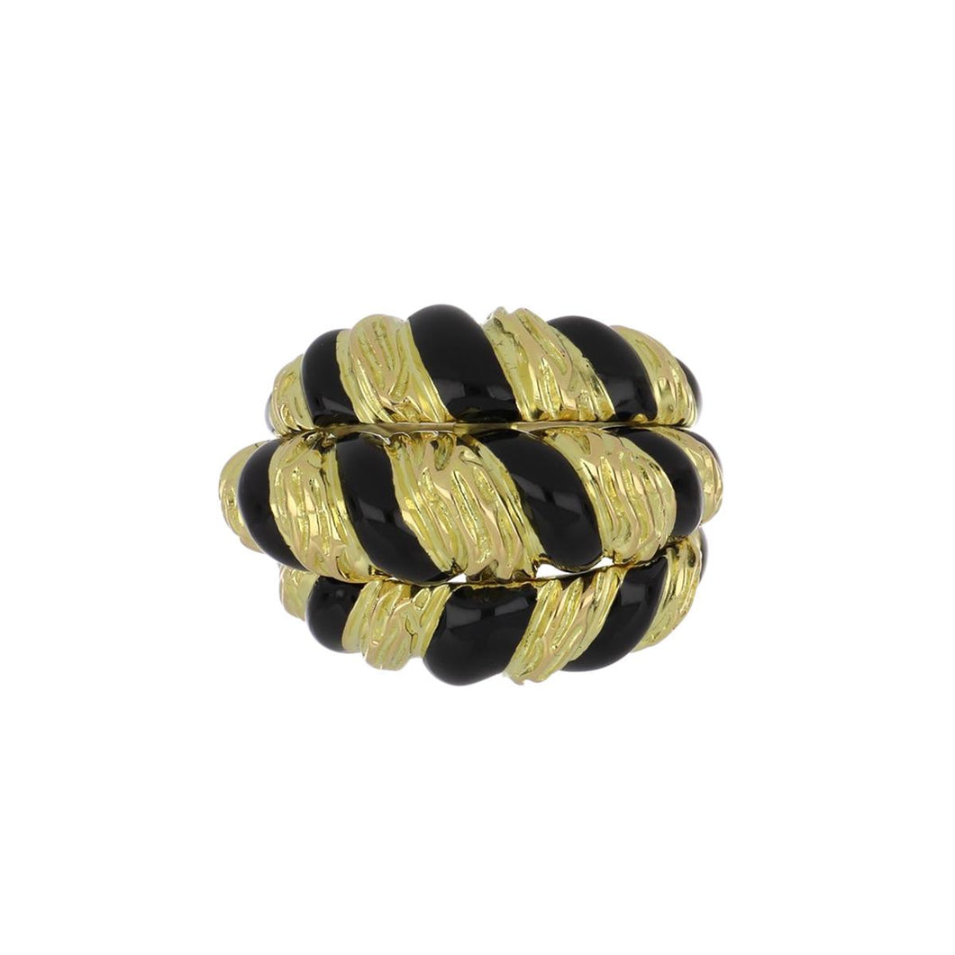 Vintage 1980s David Webb 18K Gold Triple Coiled Ring with Black Enamel