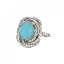 Load image into Gallery viewer, Estate 18K White Gold Cabochon Turquoise Ring with Diamond Frame
