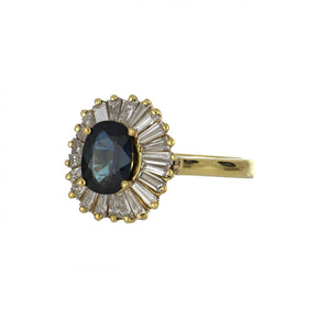 Vintage 1980s 18K Gold Oval Sapphire and Diamond Ballerina Ring