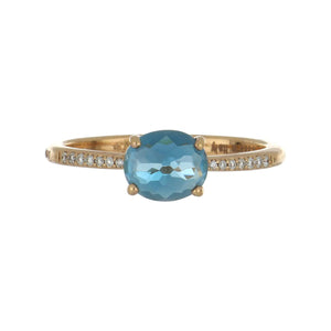 Ponte Vecchio 18K Rose Gold East-West Oval London Blue Topaz Ring with Diamonds