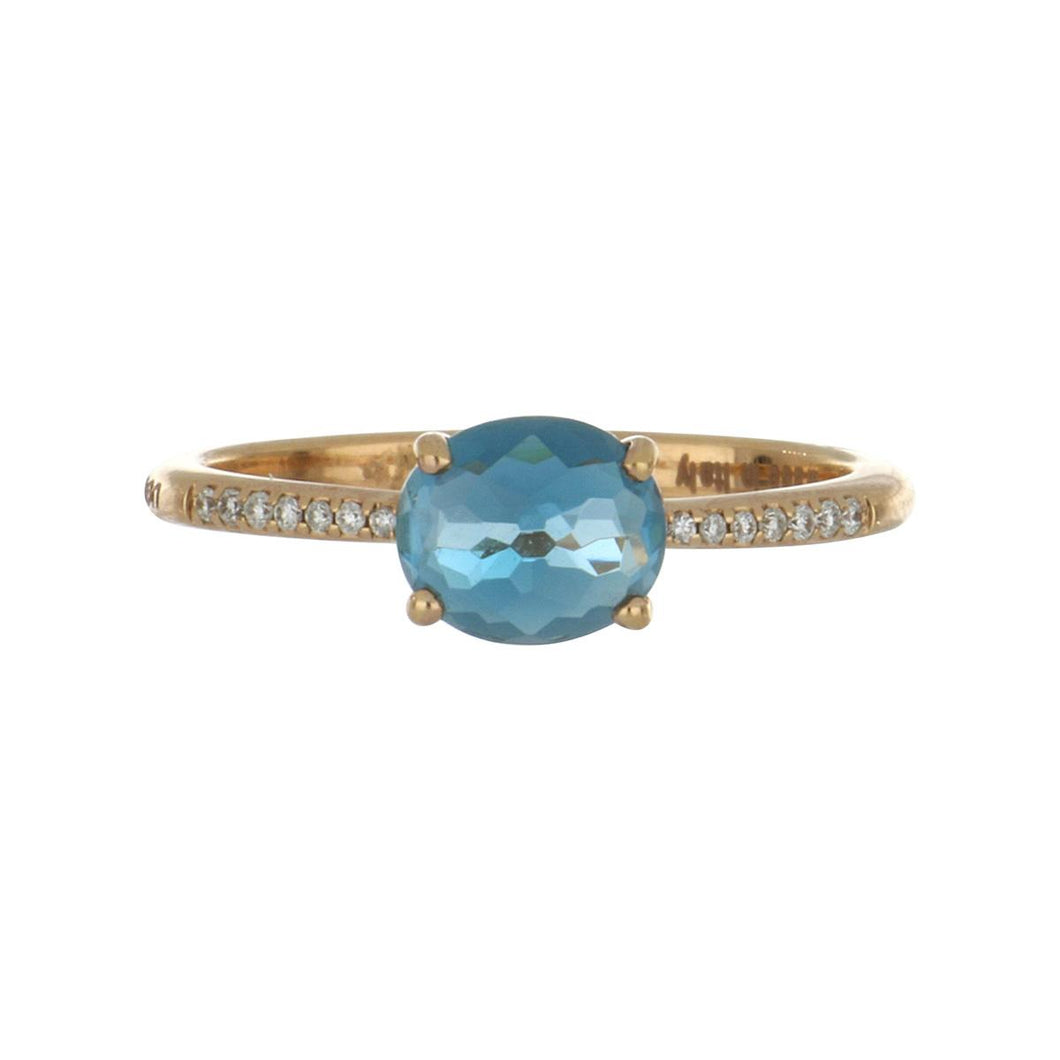 Ponte Vecchio 18K Rose Gold East-West Oval London Blue Topaz Ring with Diamonds